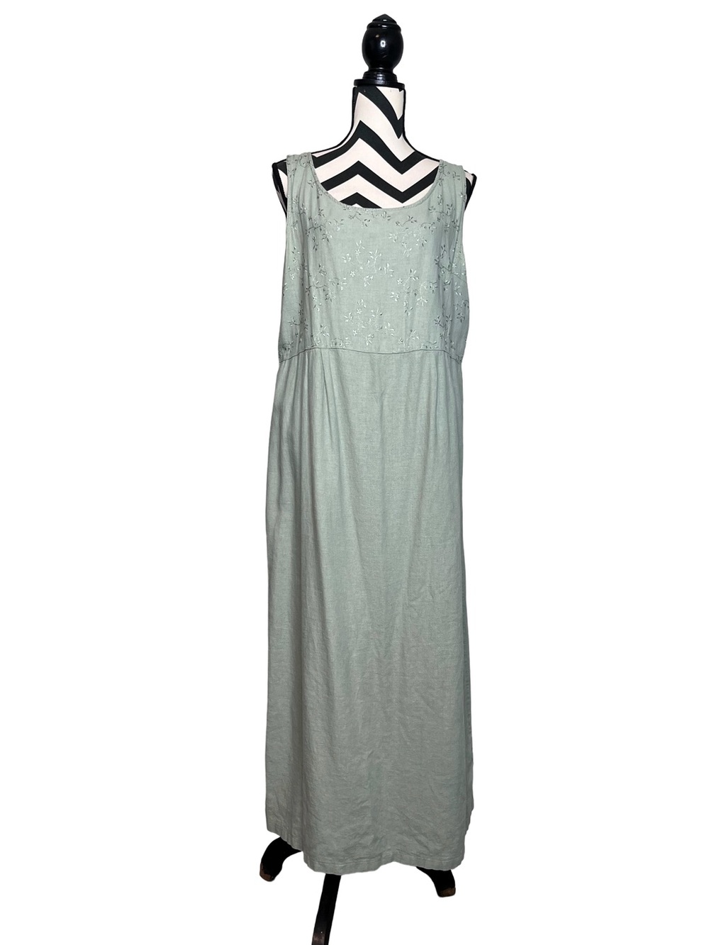 Vintage Cottagecore Lagenlook Earhty Sage Green Linen Sleeveless Dress Sz XL